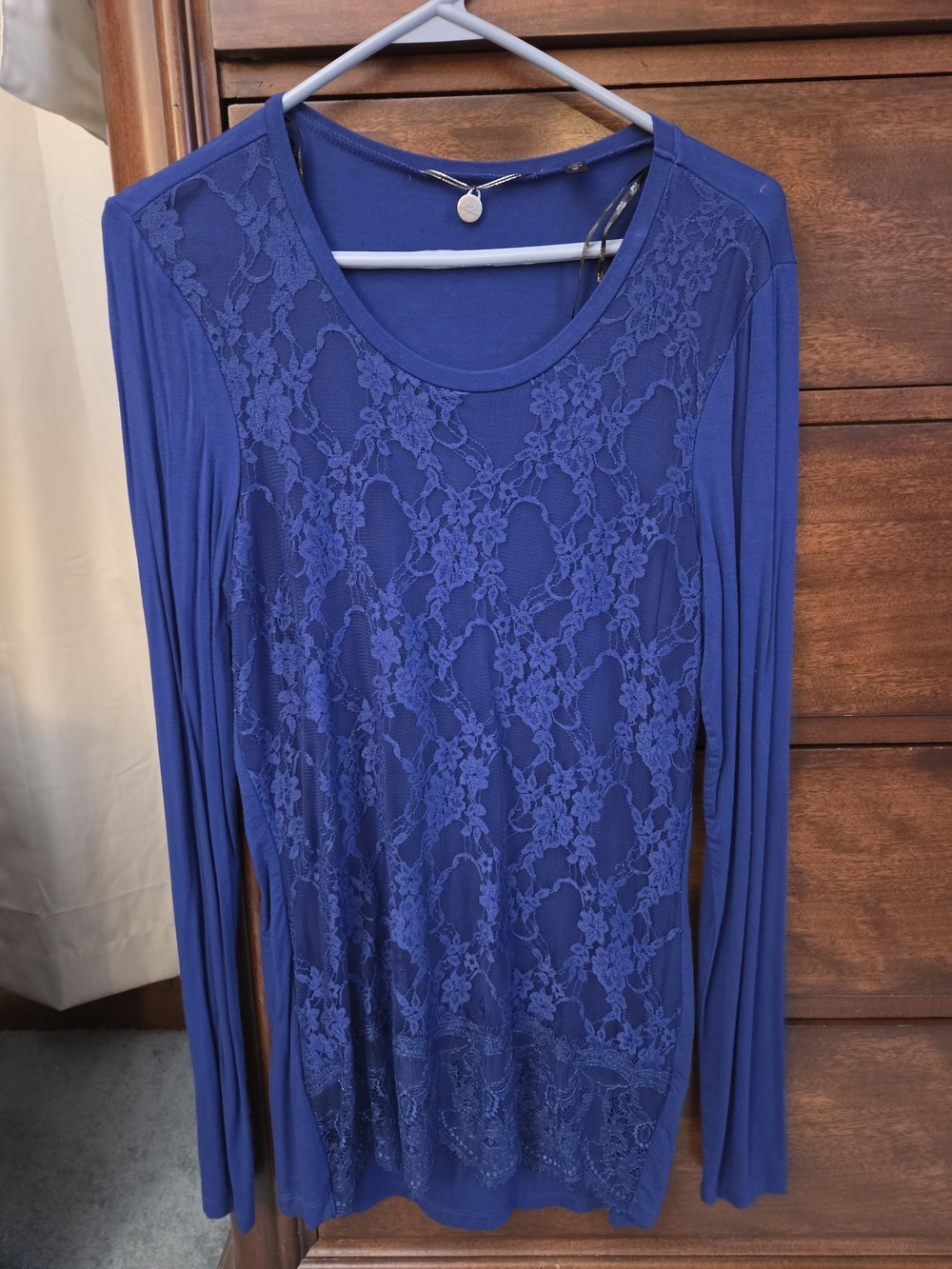 BKE Royal Blue Lace Front Long Sleeve Tee